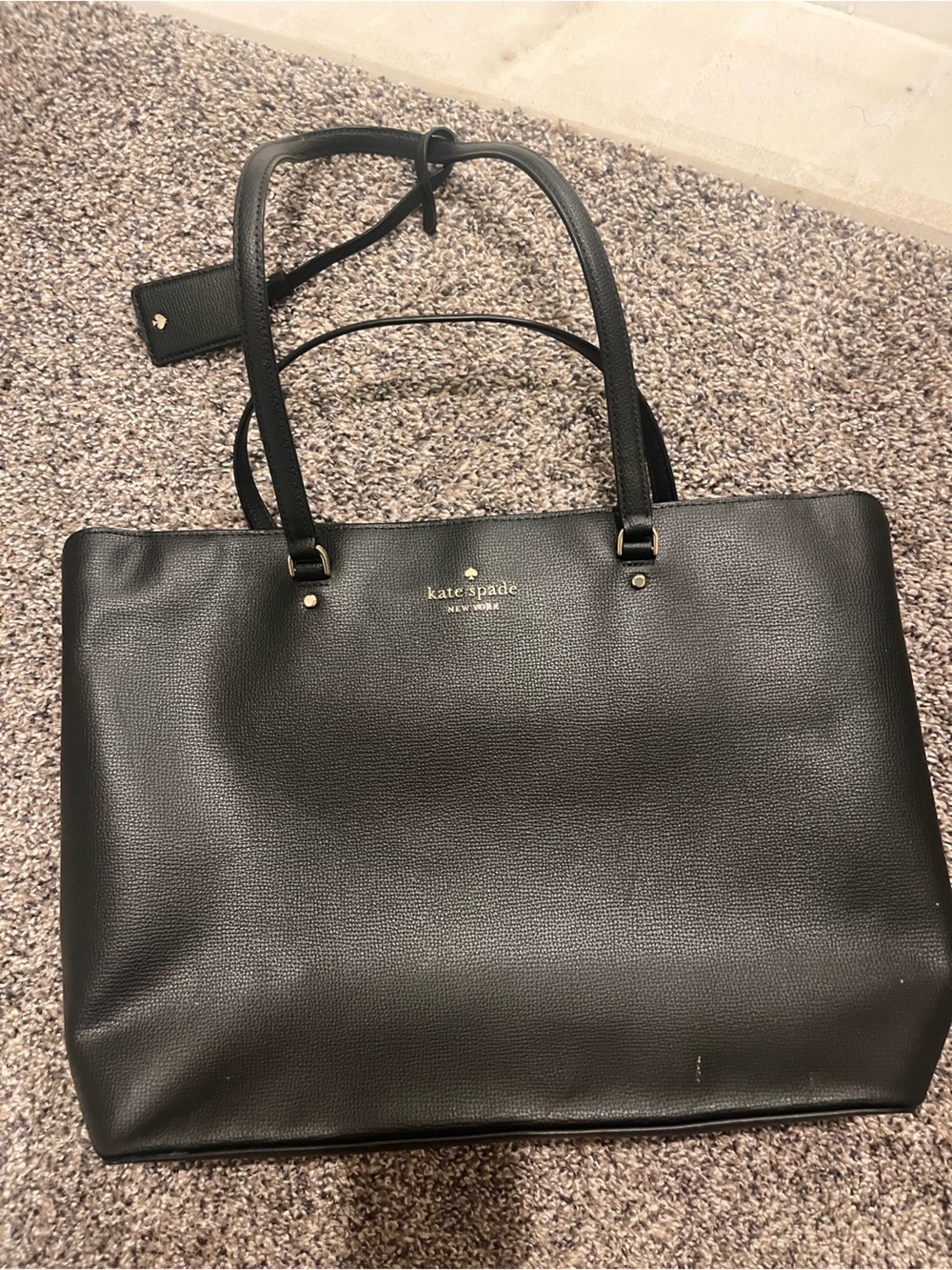 kate spade Black Pebbled Leather Tote with Gold Logo